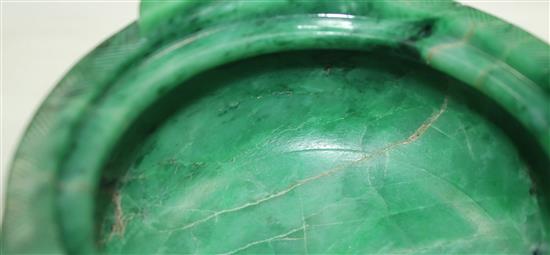 A good Chinese archaistic green jadeite censer and cover, Ding, 19th / 20th century, weight 1.6kg, width 16.7cm, height 13cm